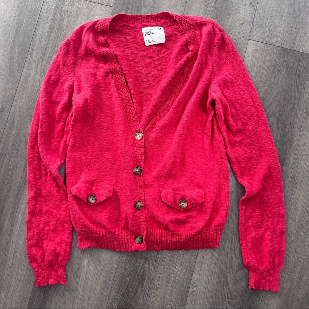 Y2K American Eagle Outfitters Pink Cardigan Sweater With Pockets